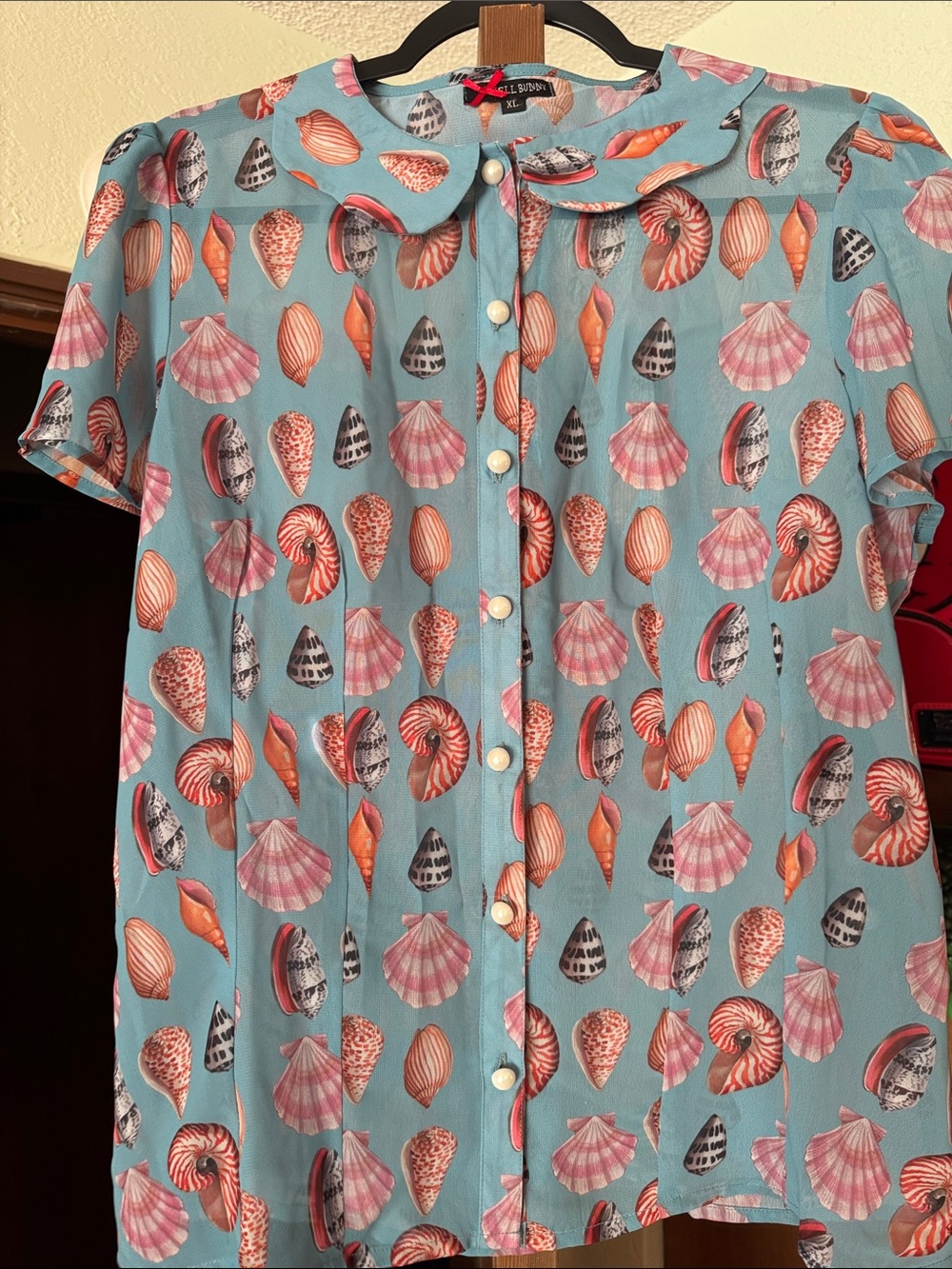 Hell Bunny Light Blue Seashell Button-Front Kids Top